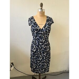 Laundry by Shelli Segal Blue White Swirl Wrap Sheath Dress L4734 Size 2